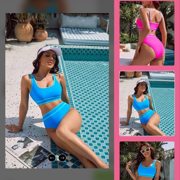 NWT‎ Blooming Jelly Sporty Color Block Cheeky High Cut Bikini Set Small - Picture 1 of 10